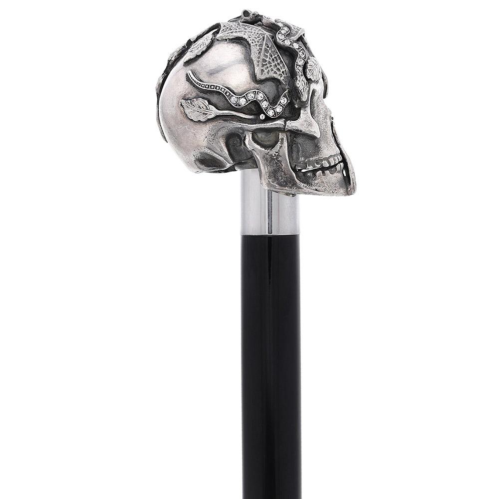 Italian Luxury: Skull & Snakes Cane, Crafted in 925r Silver Alpaca Silver Walking Sticks - Tophatter Daily Deals