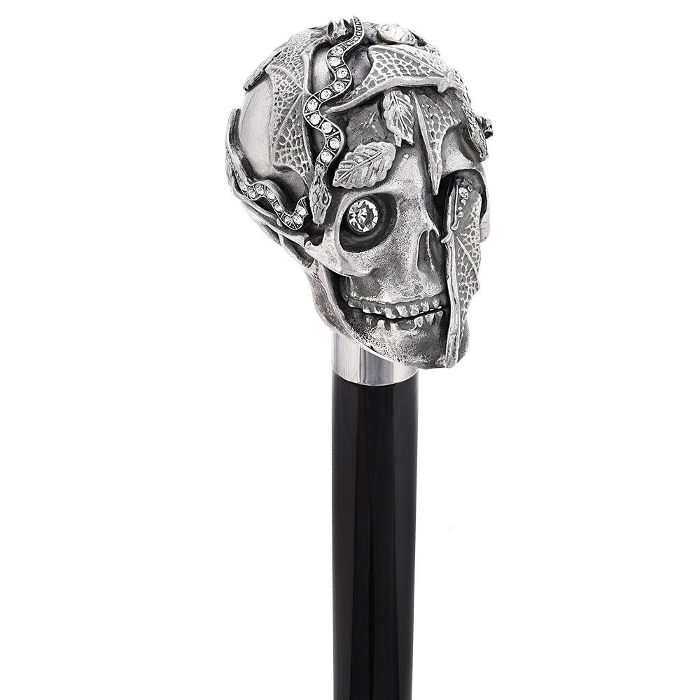 Italian Luxury: Skull & Snakes Cane, Crafted in 925r Silver Alpaca Silver Walking Sticks - Tophatter Daily Deals