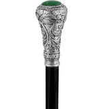 Silver 925r Knob Handle Walking Cane w/ Black Beechwood Shaft and Green Stone Pillbox Alpaca Silver Walking Sticks - Tophatter Daily Deals