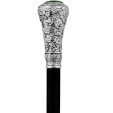 Silver 925r Knob Handle Walking Cane w/ Black Beechwood Shaft and Green Stone Pillbox Alpaca Silver Walking Sticks - Tophatter Daily Deals