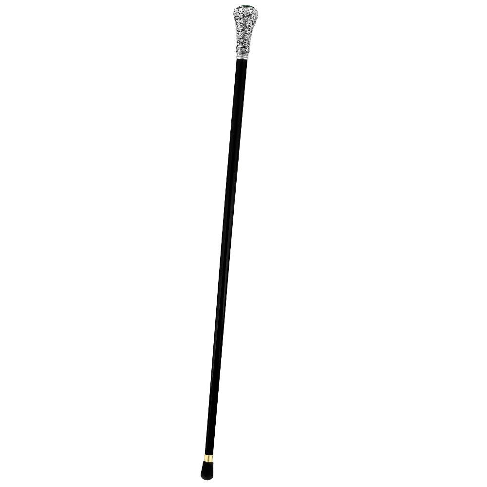 Silver 925r Knob Handle Walking Cane w/ Black Beechwood Shaft and Green Stone Pillbox Alpaca Silver Walking Sticks - Tophatter Daily Deals