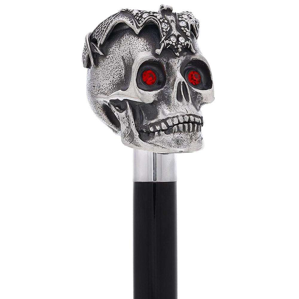 Silver 925r Ruby Red Skull and Bats Walking Cane w/ Black Beechwood Shaft Alpaca Silver Walking Sticks - Tophatter Daily Deals