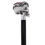 Silver 925r Ruby Red Skull and Bats Walking Cane w/ Black Beechwood Shaft Alpaca Silver Walking Sticks - Tophatter Daily Deals