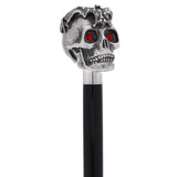 Silver 925r Ruby Red Skull and Bats Walking Cane w/ Black Beechwood Shaft Alpaca Silver Walking Sticks - Tophatter Daily Deals
