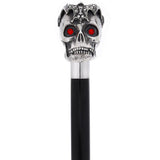 Silver 925r Ruby Red Skull and Bats Walking Cane w/ Black Beechwood Shaft Alpaca Silver Walking Sticks - Tophatter Daily Deals