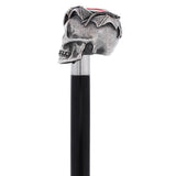 Silver 925r Ruby Red Skull and Bats Walking Cane w/ Black Beechwood Shaft Alpaca Silver Walking Sticks - Tophatter Daily Deals