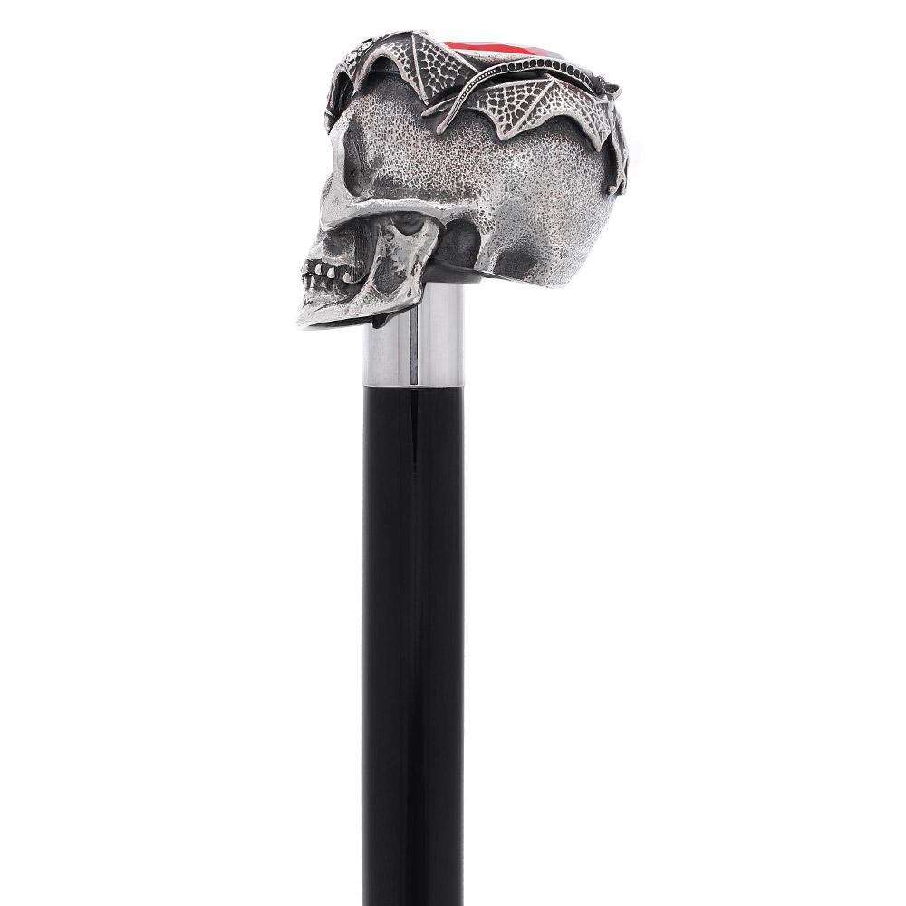 Silver 925r Ruby Red Skull and Bats Walking Cane w/ Black Beechwood Shaft Alpaca Silver Walking Sticks - Tophatter Daily Deals
