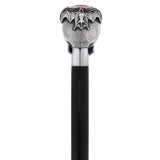 Silver 925r Ruby Red Skull and Bats Walking Cane w/ Black Beechwood Shaft Alpaca Silver Walking Sticks - Tophatter Daily Deals