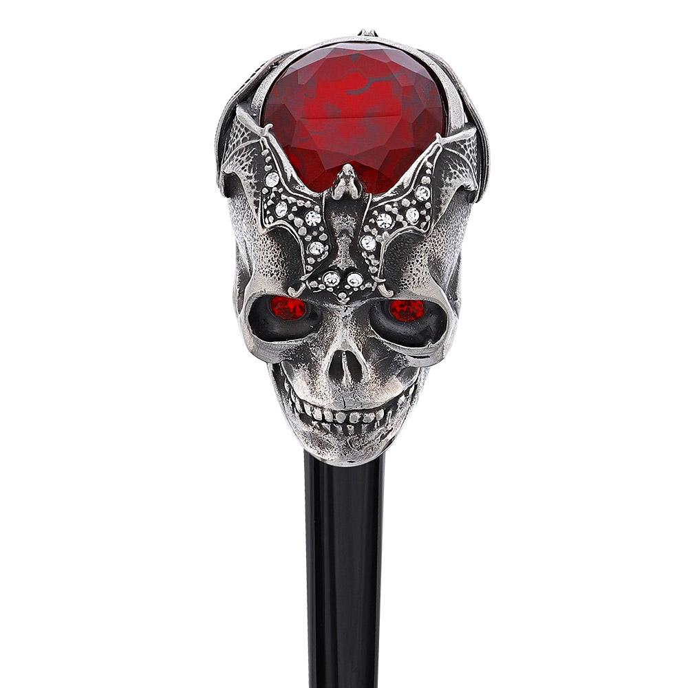 Silver 925r Ruby Red Skull and Bats Walking Cane w/ Black Beechwood Shaft Alpaca Silver Walking Sticks - Tophatter Daily Deals