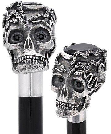 Italian Luxury: Skull & Snakes with Crystal Eyes, 925r Silver Alpaca Silver Walking Sticks - Tophatter Daily Deals