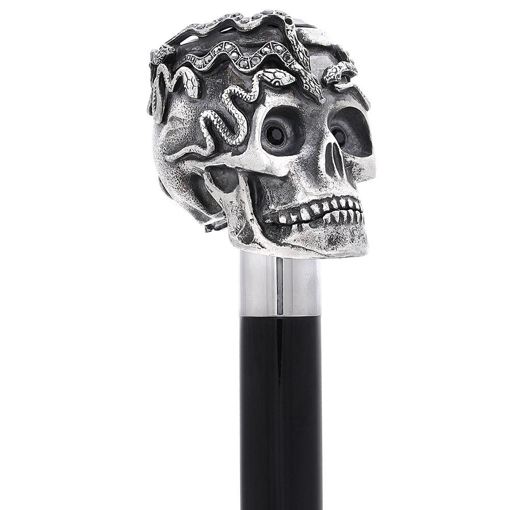 Italian Luxury: Skull & Snakes with Crystal Eyes, 925r Silver Alpaca Silver Walking Sticks - Tophatter Daily Deals