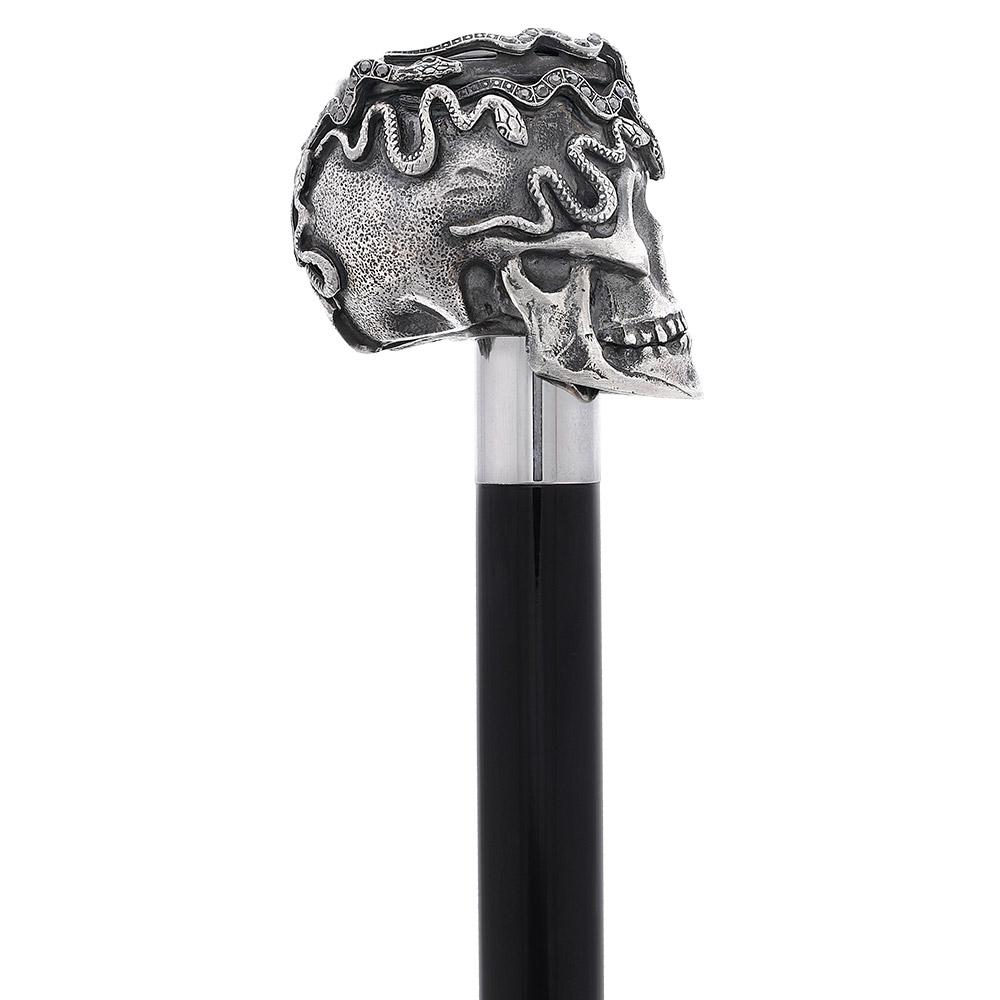 Italian Luxury: Skull & Snakes with Crystal Eyes, 925r Silver Alpaca Silver Walking Sticks - Tophatter Daily Deals