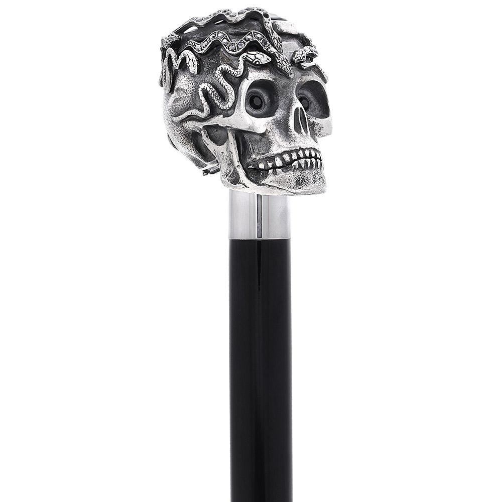 Italian Luxury: Skull & Snakes with Crystal Eyes, 925r Silver Alpaca Silver Walking Sticks - Tophatter Daily Deals