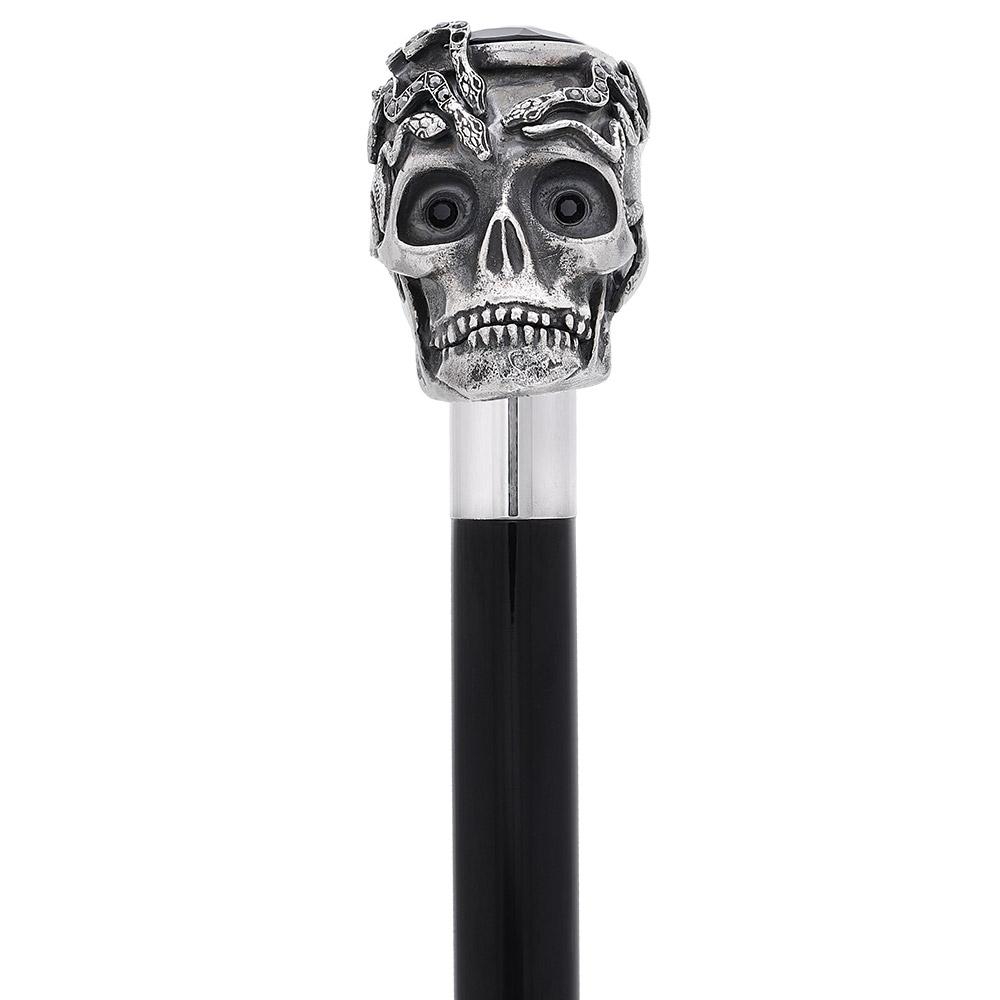 Italian Luxury: Skull & Snakes with Crystal Eyes, 925r Silver Alpaca Silver Walking Sticks - Tophatter Daily Deals
