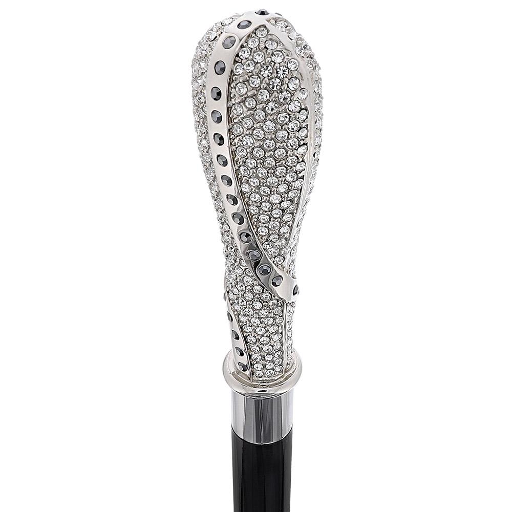 Opulent Italian: 925r Silver Cane w/ Extensive Swarovski Inlay Alpaca Silver Walking Sticks - Tophatter Daily Deals