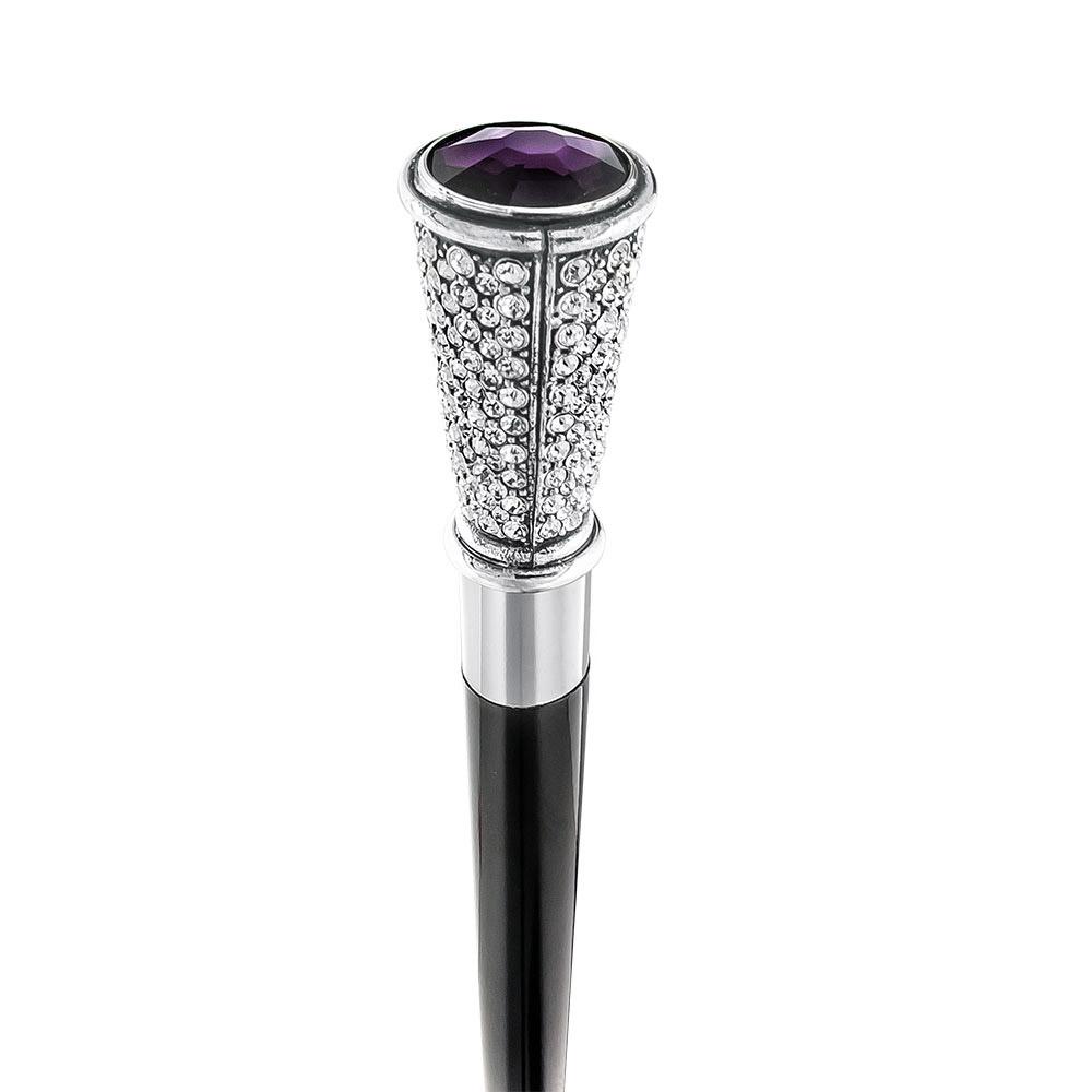 Swarovski Crystal Encrusted Elongated Knob Walking Stick with Purple Stone Alpaca Silver Walking Sticks - Tophatter Daily Deals