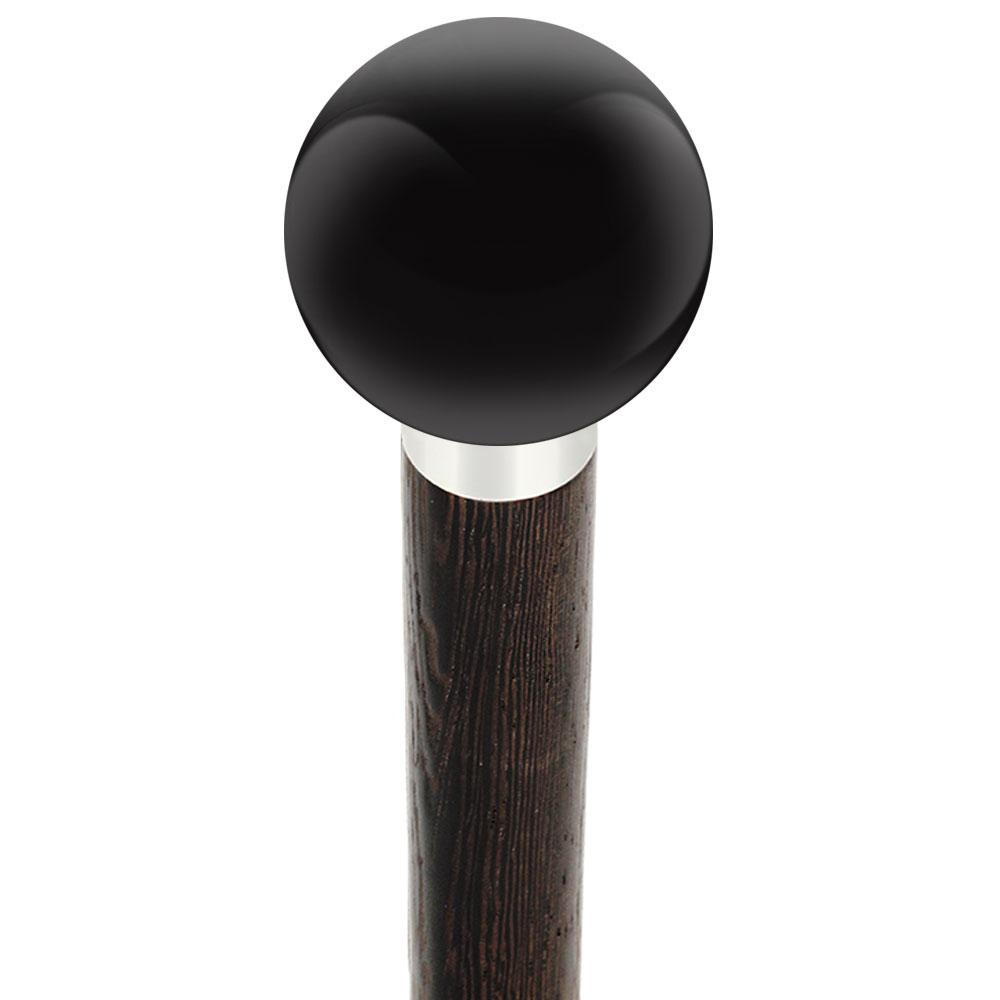 Black Void Round Knob Cane w/ Custom Wood Shaft & Collar Ball Clock Handle Walking Canes - Tophatter Daily Deals