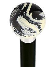Black & White Cream Swirl Round Knob Cane w/ Custom Wood Shaft & Collar Ball Clock Handle Walking Canes - Tophatter Daily Deals