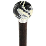 Black & White Cream Swirl Round Knob Cane w/ Custom Wood Shaft & Collar Ball Clock Handle Walking Canes - Tophatter Daily Deals