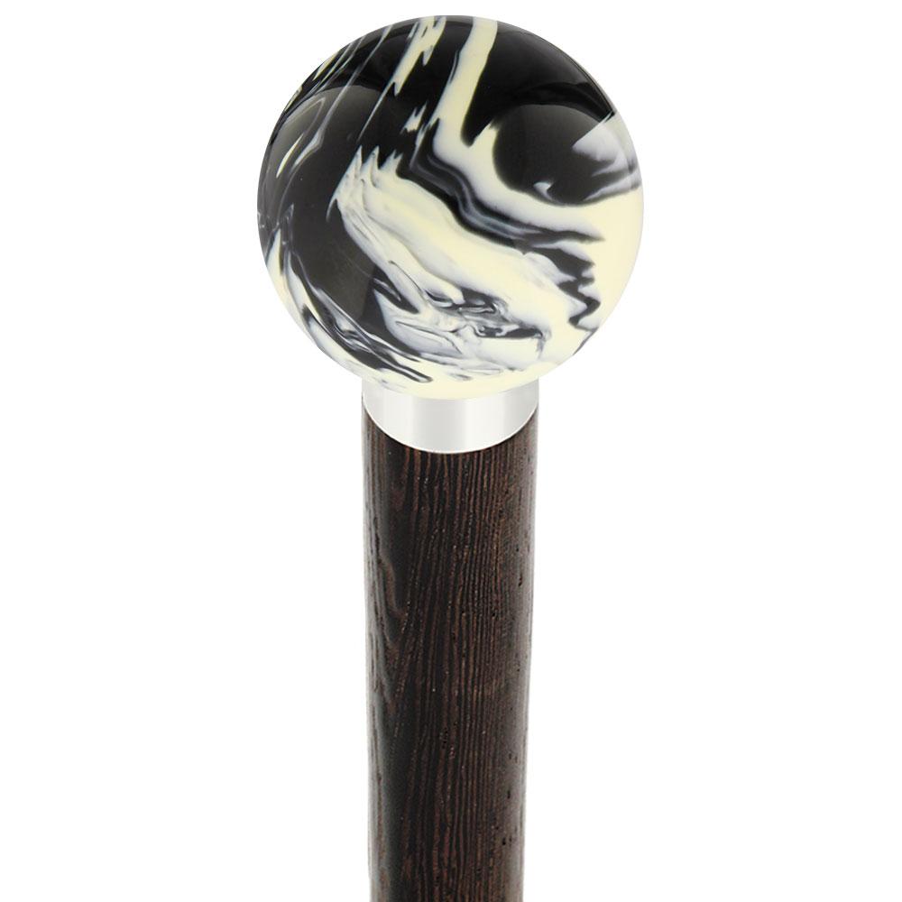 Black & White Cream Swirl Round Knob Cane w/ Custom Wood Shaft & Collar Ball Clock Handle Walking Canes - Tophatter Daily Deals