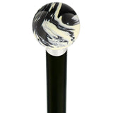 Black & White Cream Swirl Round Knob Cane w/ Custom Wood Shaft & Collar Ball Clock Handle Walking Canes - Tophatter Daily Deals