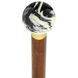 Black & White Cream Swirl Round Knob Cane w/ Custom Wood Shaft & Collar Ball Clock Handle Walking Canes - Tophatter Daily Deals