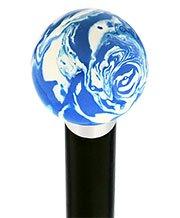 Blue & White Cream Swirl Round Knob Cane w/ Custom Wood Shaft & Collar Ball Clock Handle Walking Canes - Tophatter Daily Deals