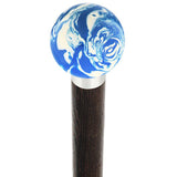 Blue & White Cream Swirl Round Knob Cane w/ Custom Wood Shaft & Collar Ball Clock Handle Walking Canes - Tophatter Daily Deals