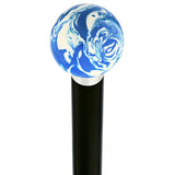 Blue & White Cream Swirl Round Knob Cane w/ Custom Wood Shaft & Collar Ball Clock Handle Walking Canes - Tophatter Daily Deals