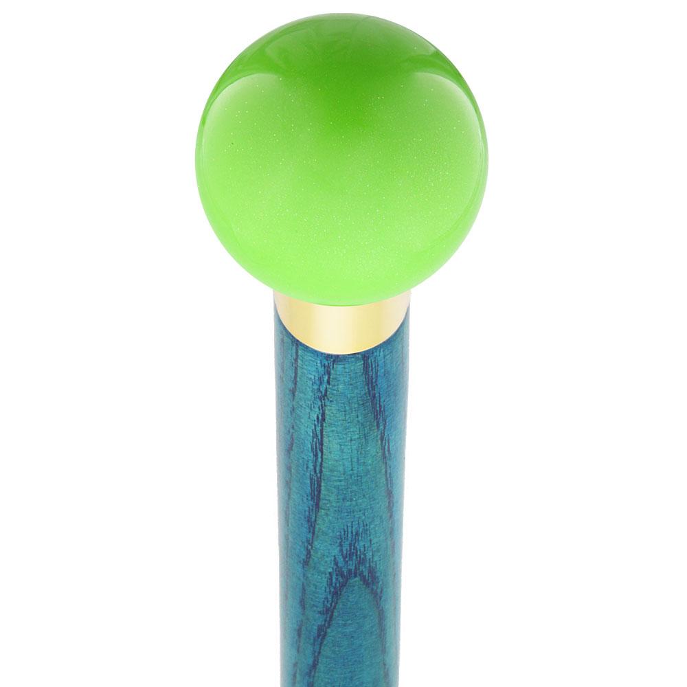 Green Apple Metallic Round Knob Cane w/ Custom Color Ash Shaft & Collar Ball Clock Handle Walking Canes - Tophatter Daily Deals