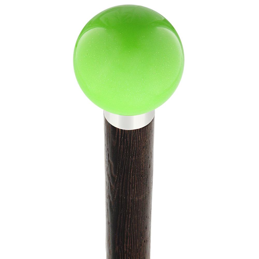 Green Apple Metallic Round Knob Cane w/ Custom Wood Shaft & Collar Ball Clock Handle Walking Canes - Tophatter Daily Deals