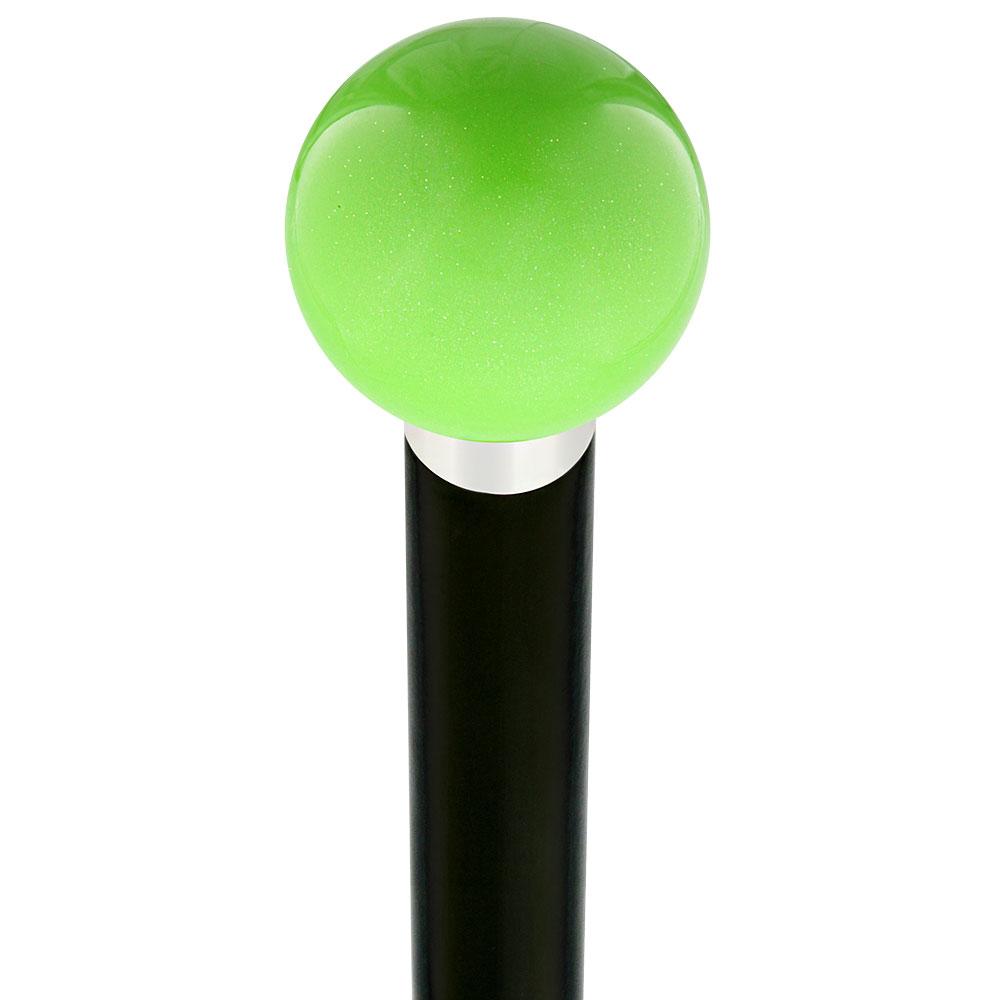 Green Apple Metallic Round Knob Cane w/ Custom Wood Shaft & Collar Ball Clock Handle Walking Canes - Tophatter Daily Deals