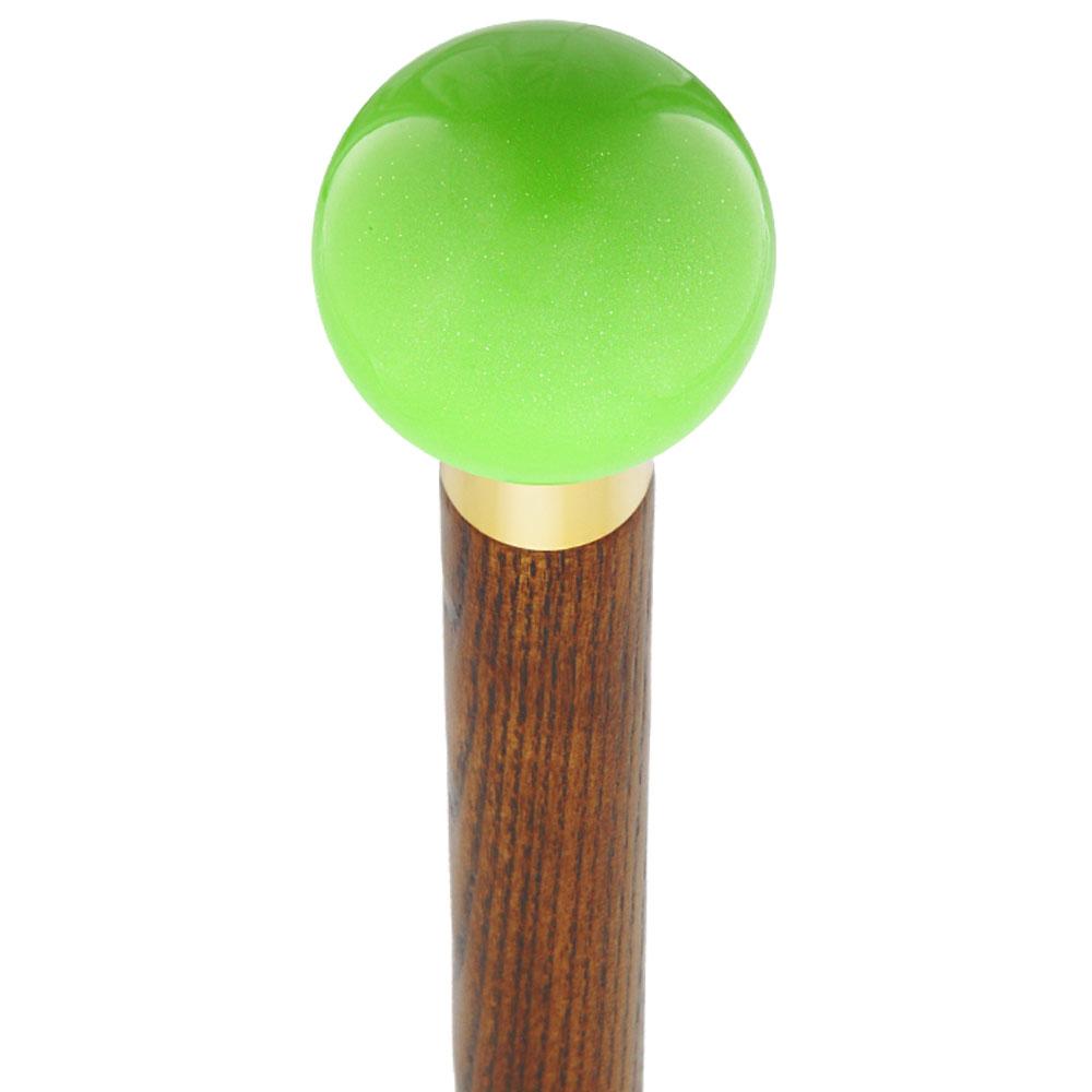 Green Apple Metallic Round Knob Cane w/ Custom Wood Shaft & Collar Ball Clock Handle Walking Canes - Tophatter Daily Deals
