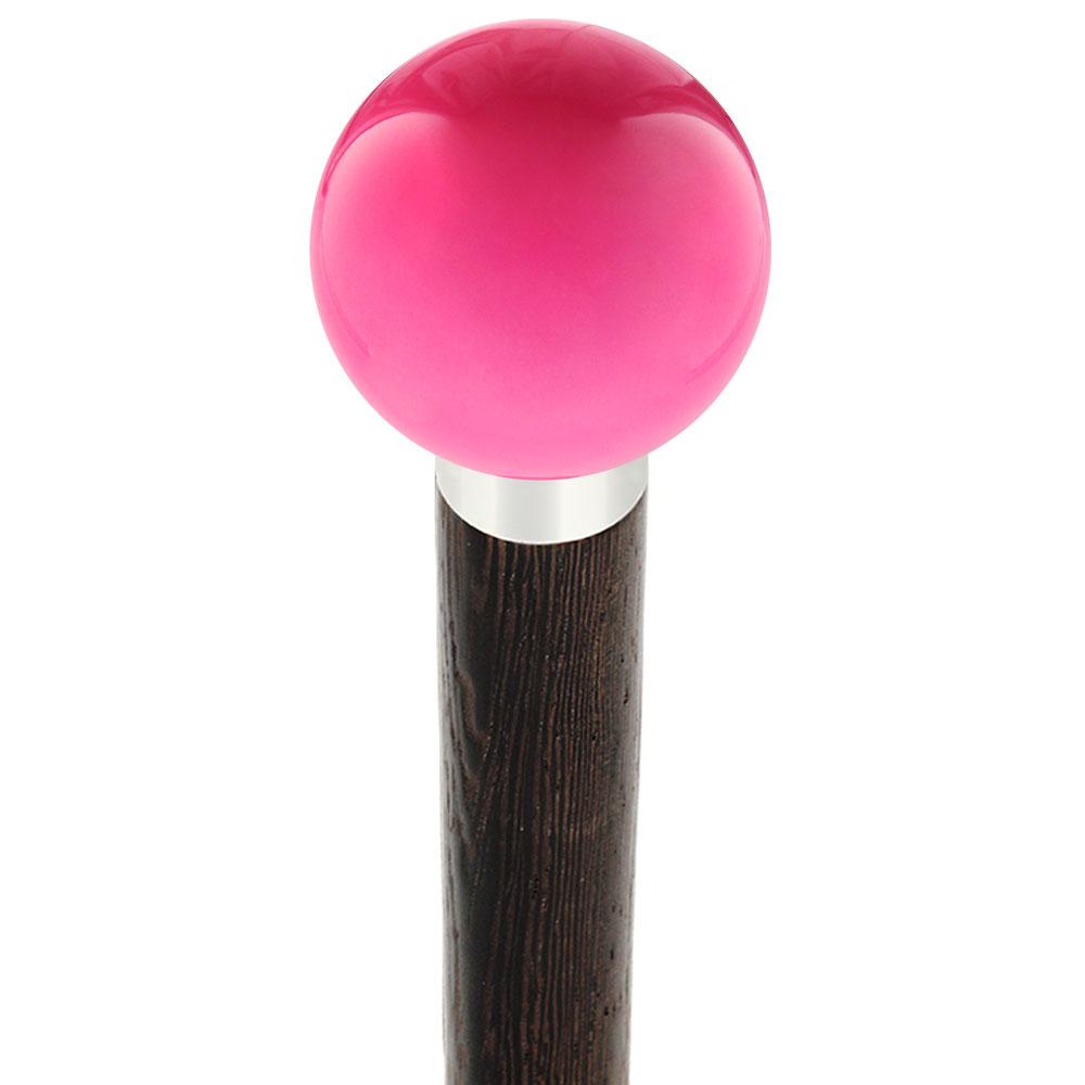 Hot Pink Round Knob Cane w/ Custom Wood Shaft & Collar Ball Clock Handle Walking Canes - Tophatter Daily Deals