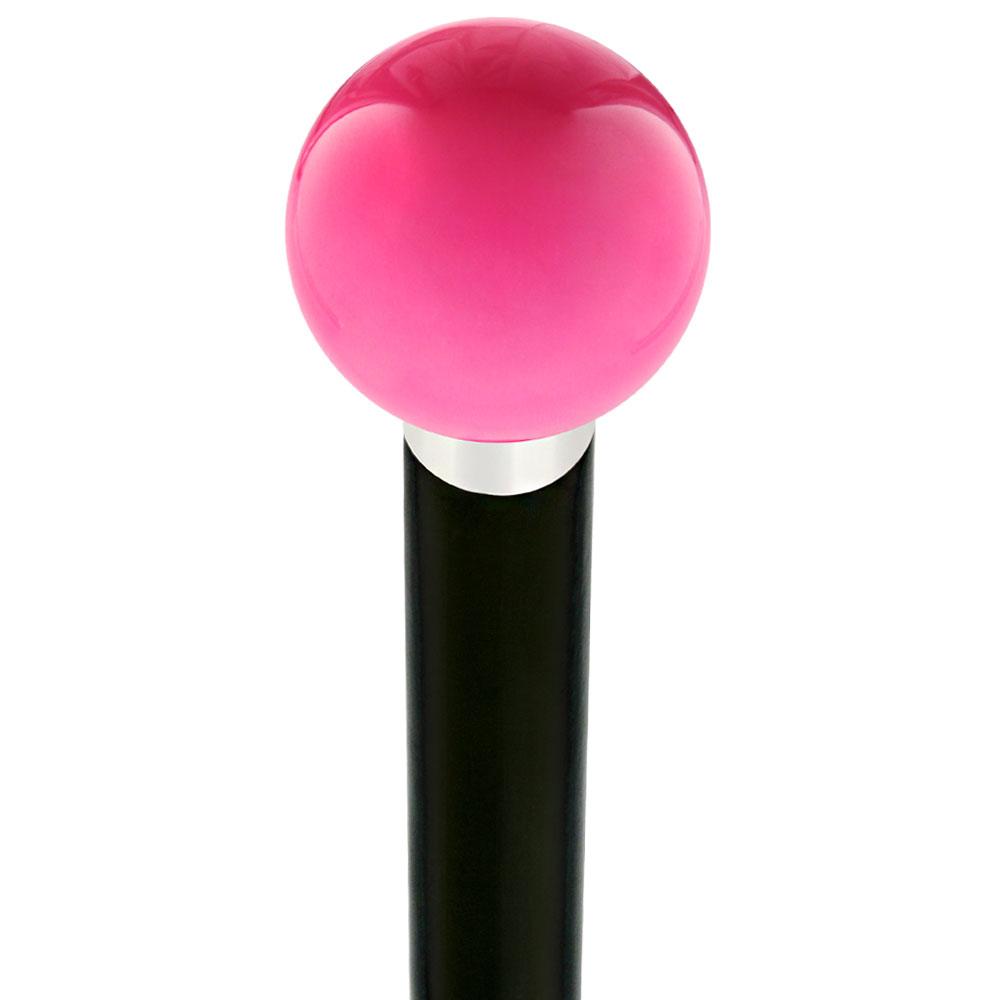 Hot Pink Round Knob Cane w/ Custom Wood Shaft & Collar Ball Clock Handle Walking Canes - Tophatter Daily Deals