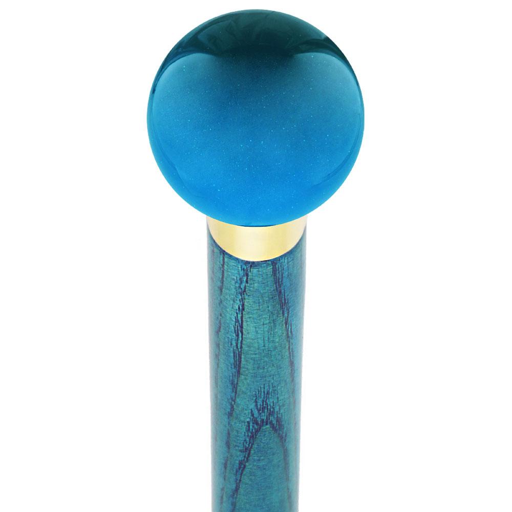 Ocean Blue Metallic Round Knob Cane w/ Custom Color Ash Shaft & Collar Ball Clock Handle Walking Canes - Tophatter Daily Deals