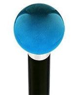 Ocean Blue Metallic Round Knob Cane w/ Custom Wood Shaft & Collar Ball Clock Handle Walking Canes - Tophatter Daily Deals
