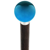 Ocean Blue Metallic Round Knob Cane w/ Custom Wood Shaft & Collar Ball Clock Handle Walking Canes - Tophatter Daily Deals