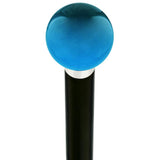 Ocean Blue Metallic Round Knob Cane w/ Custom Wood Shaft & Collar Ball Clock Handle Walking Canes - Tophatter Daily Deals