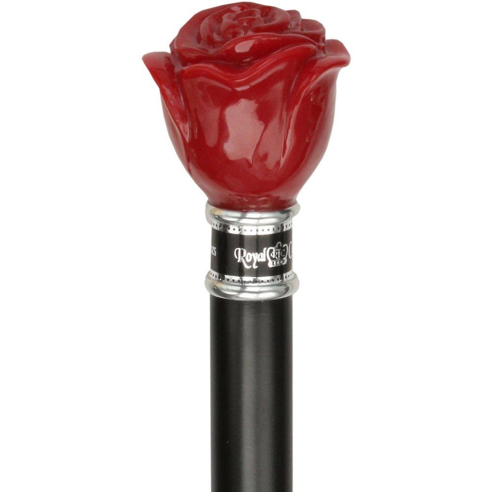 Red Rose Flower Knob Walking Stick With Black Beechwood Shaft and Collar Ball Clock Handle Walking Canes - Tophatter Daily Deals