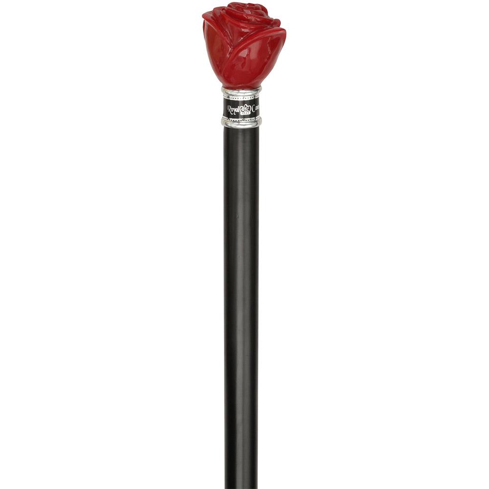 Red Rose Flower Knob Walking Stick With Black Beechwood Shaft and Collar Ball Clock Handle Walking Canes - Tophatter Daily Deals