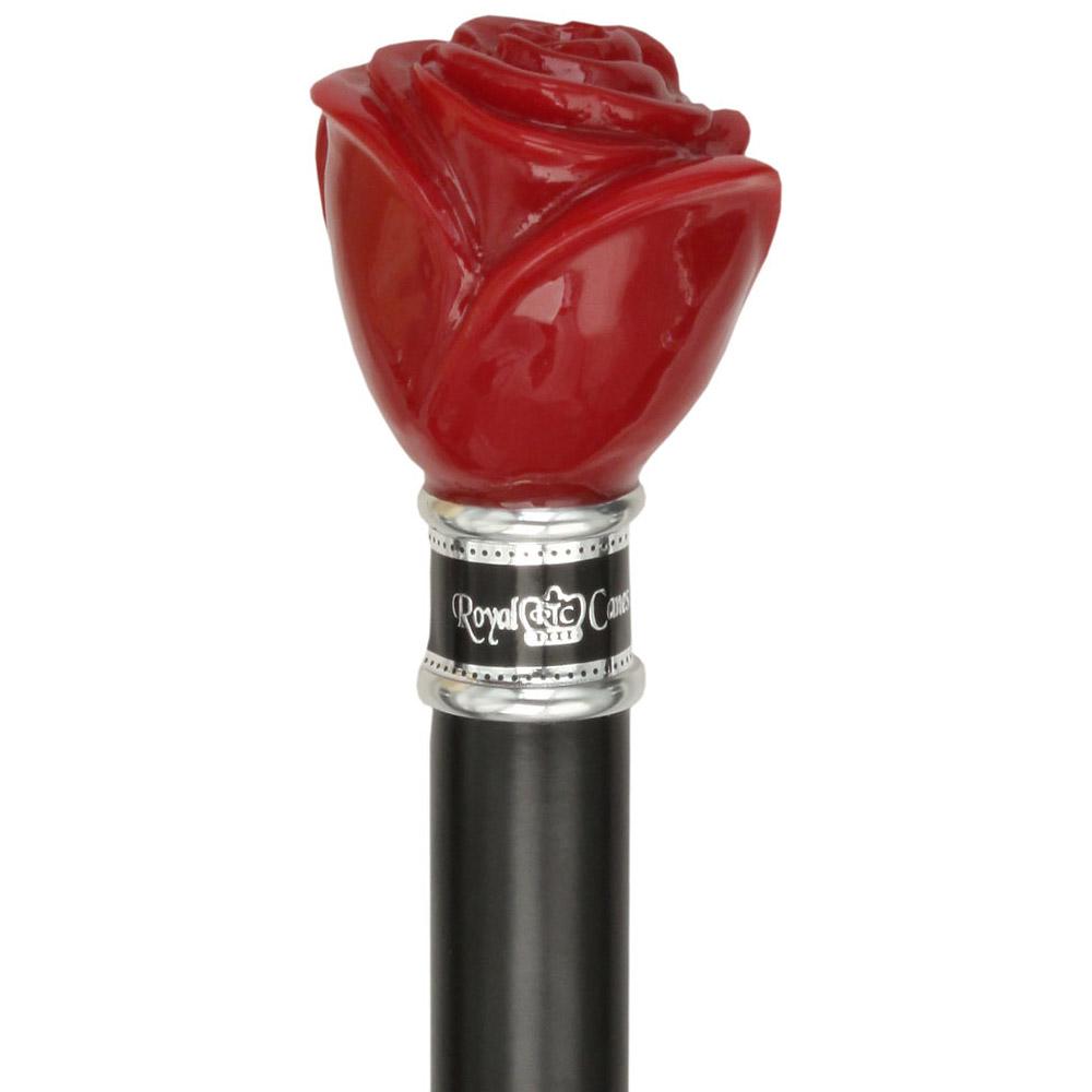 Red Rose Flower Knob Walking Stick With Black Beechwood Shaft and Collar Ball Clock Handle Walking Canes - Tophatter Daily Deals