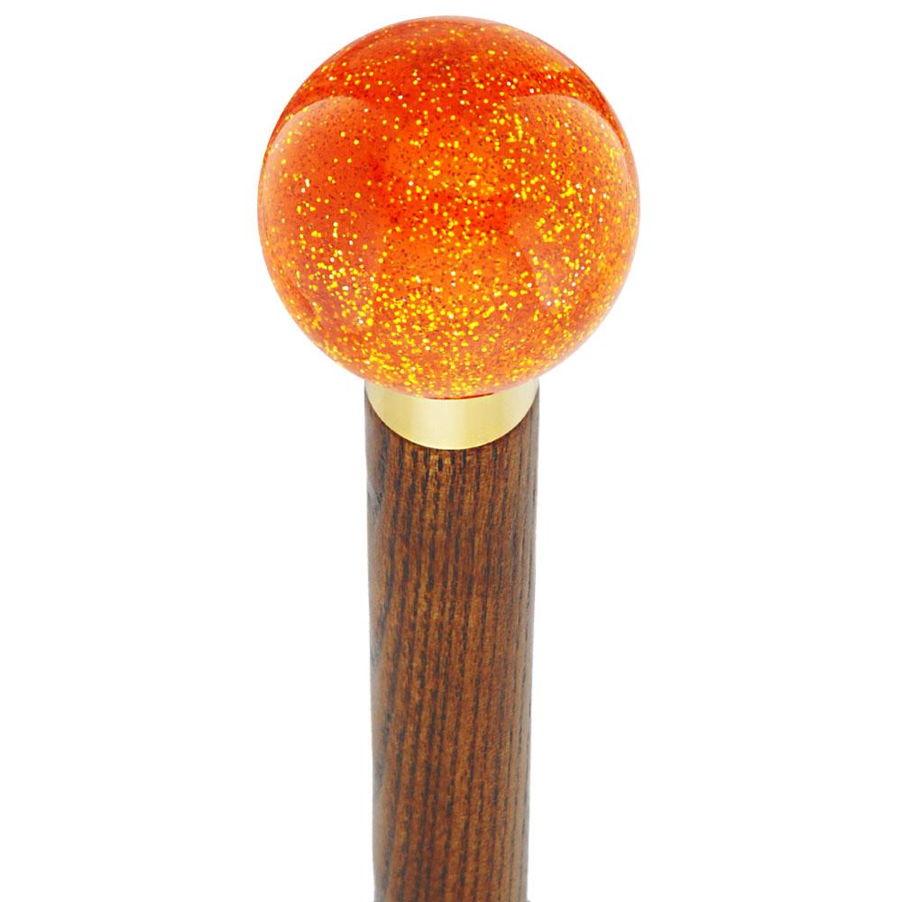 Sparkling Amber Knob Cane - Custom Wood Shaft & Collar Ball Clock Handle Walking Canes - Tophatter Daily Deals