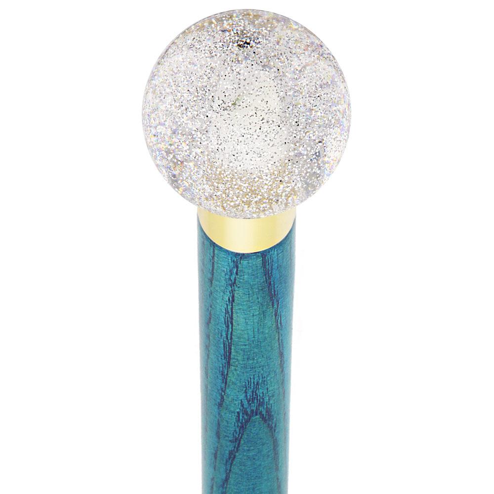 Sparkling Clear Round Knob Cane w/ Custom Color Ash Shaft & Collar Ball Clock Handle Walking Canes - Tophatter Daily Deals