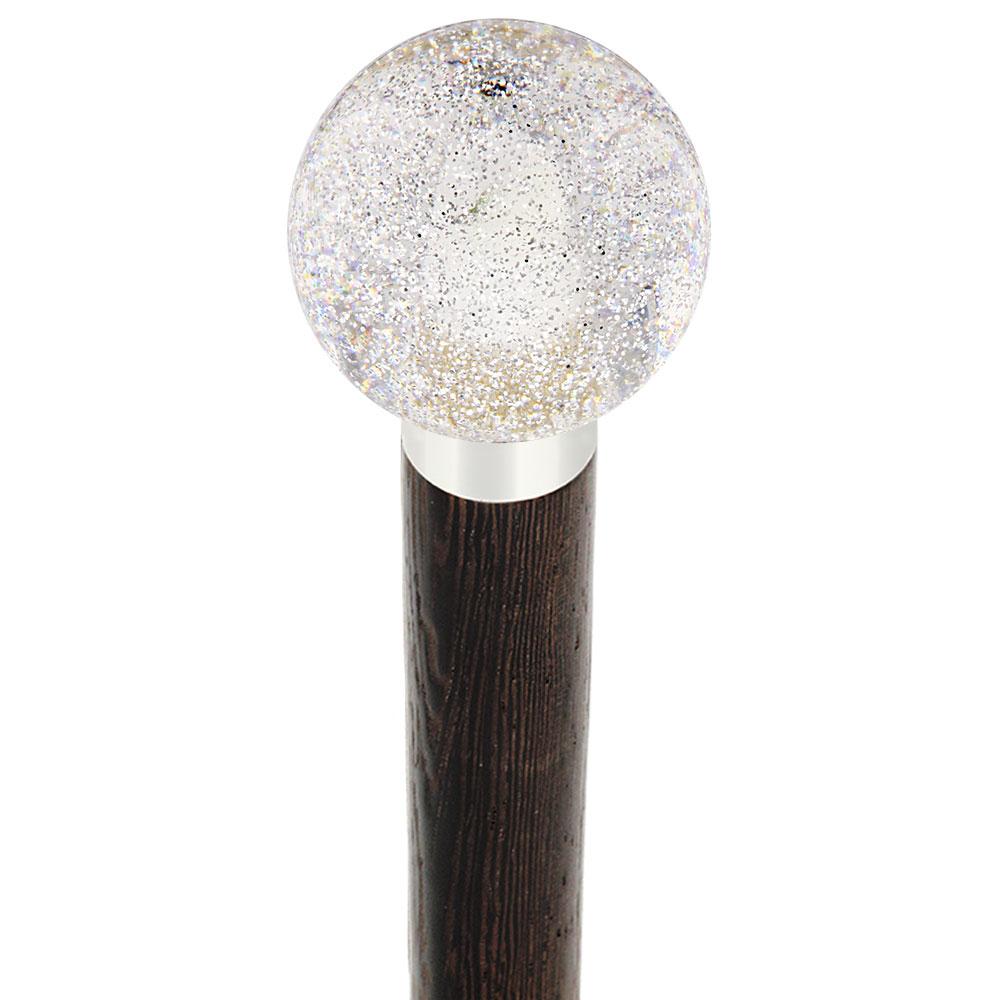 Sparkling Clear Round Knob Cane w/ Custom Wood Shaft & Collar Ball Clock Handle Walking Canes - Tophatter Daily Deals