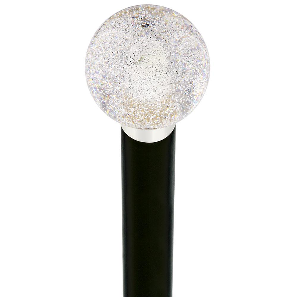 Sparkling Clear Round Knob Cane w/ Custom Wood Shaft & Collar Ball Clock Handle Walking Canes - Tophatter Daily Deals