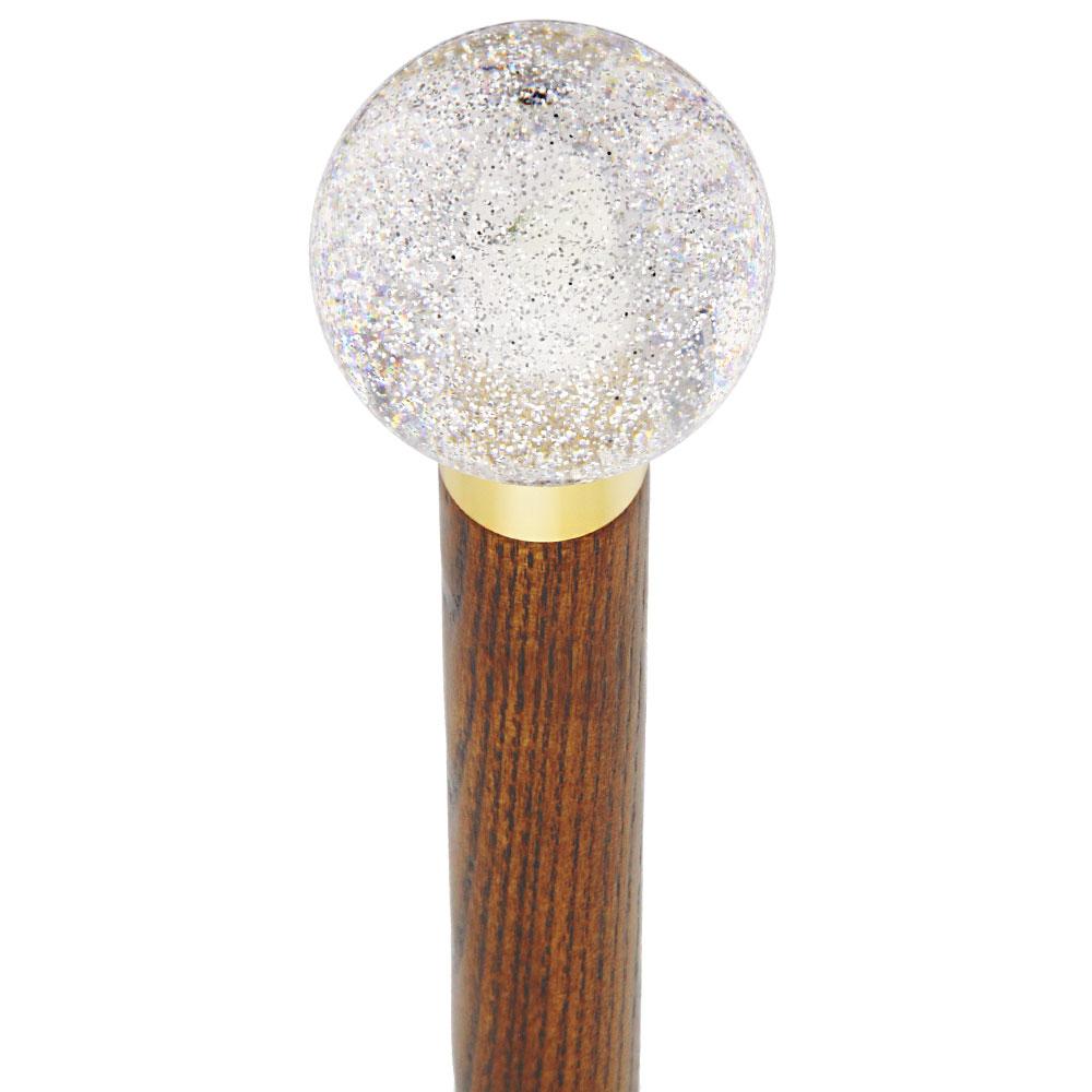 Sparkling Clear Round Knob Cane w/ Custom Wood Shaft & Collar Ball Clock Handle Walking Canes - Tophatter Daily Deals
