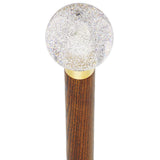 Sparkling Clear Round Knob Cane w/ Custom Wood Shaft & Collar Ball Clock Handle Walking Canes - Tophatter Daily Deals