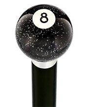 8 Ball Black Sparkle Round Knob Cane w/ Custom Wood Shaft & Collar Billiard Walking Sticks - Tophatter Daily Deals