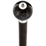 8 Ball Black Sparkle Round Knob Cane w/ Custom Wood Shaft & Collar Billiard Walking Sticks - Tophatter Daily Deals
